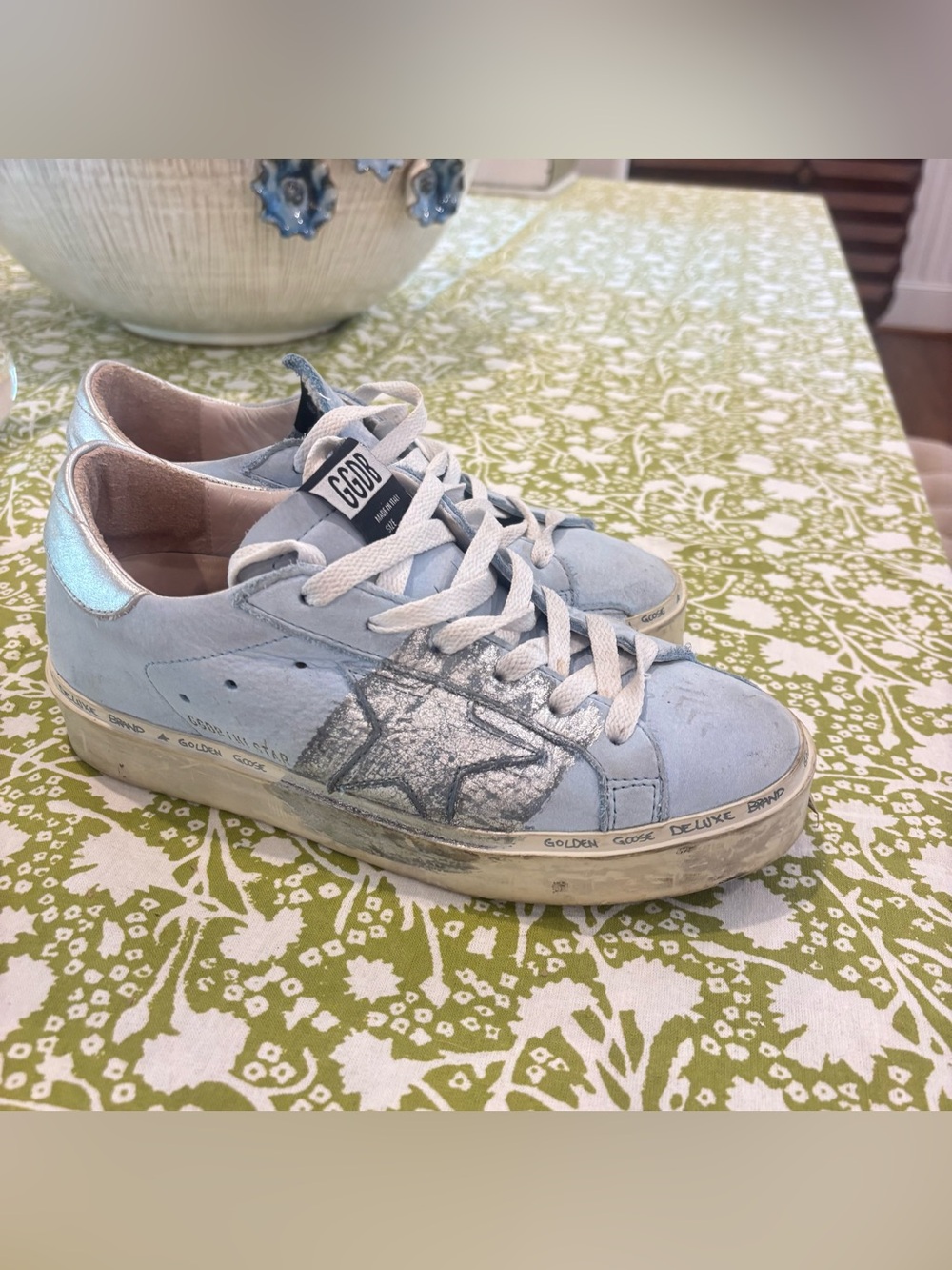 GOLDEN GOOSE PALE BLUE SUEDE HI-STAR SNEAKERS
